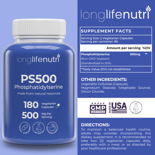 Closeup of LongLifeNutri capsules highlighting a soy-free formula for cognitive support.