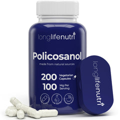 LongLifeNutri Policosanol 100mg bottle with capsules for daily wellness support