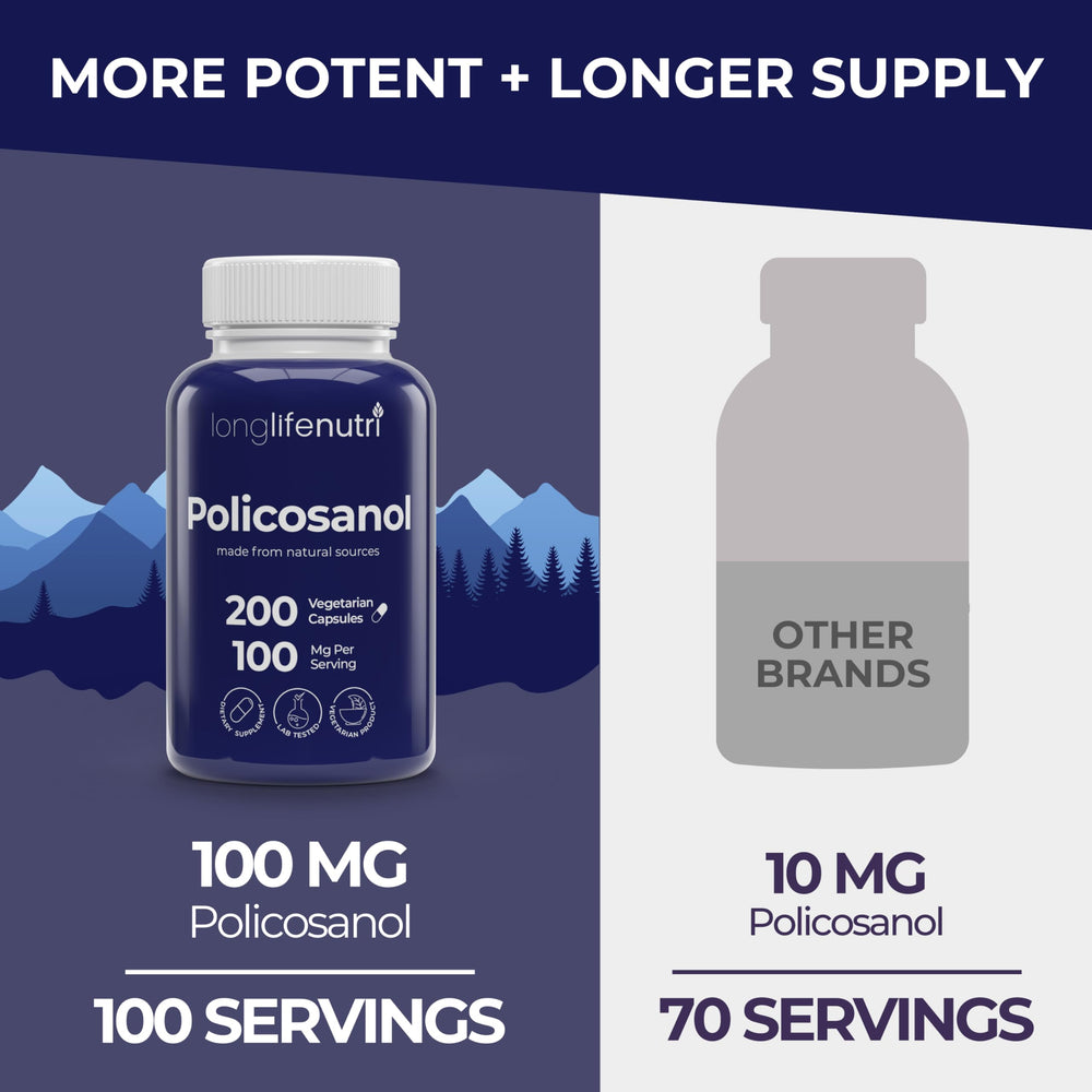 Ingredients panel highlighting sugar cane-derived policosanol