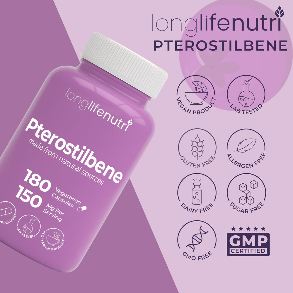 LongLifeNutri pterostilbene capsules signify a 3-month supply.