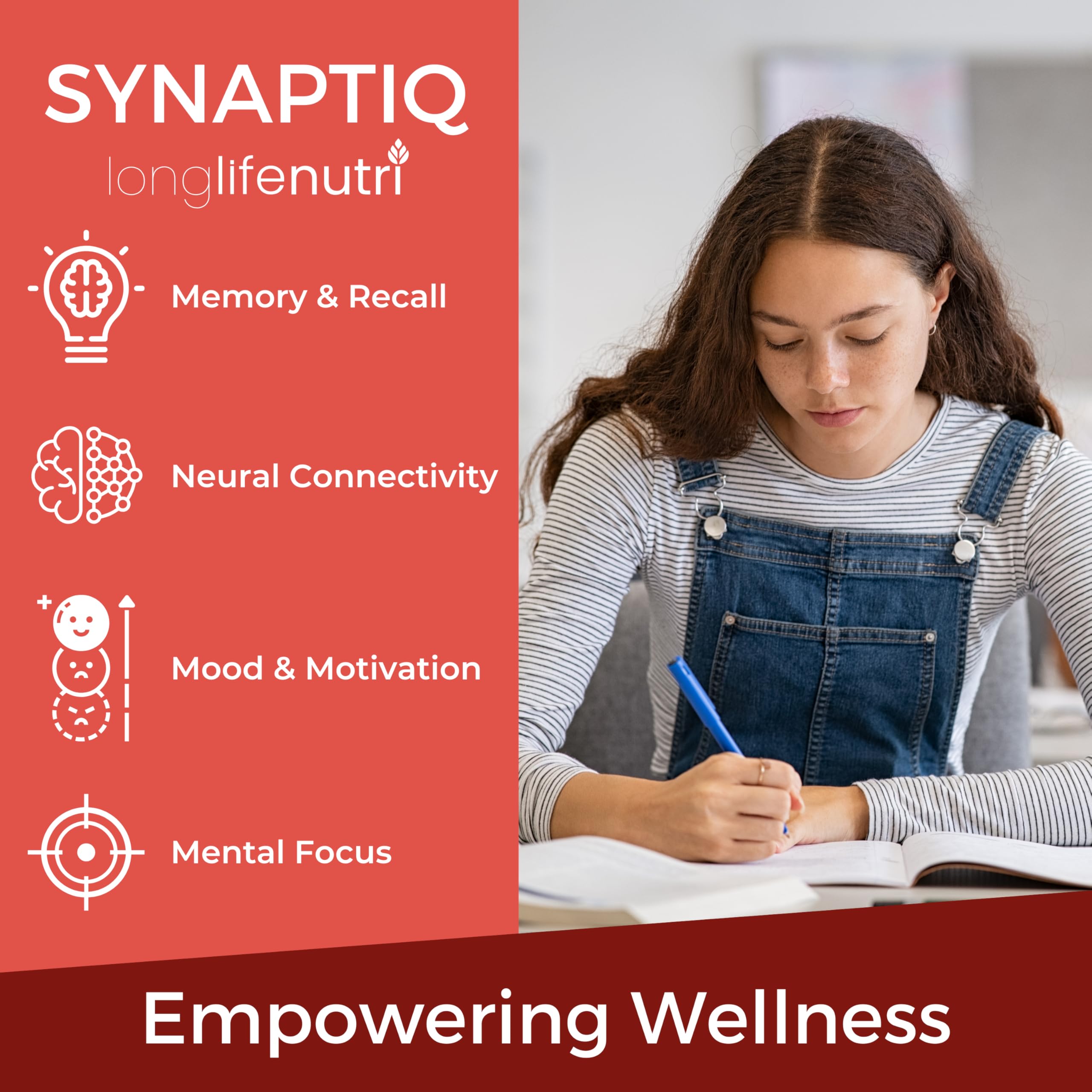 Synaptiq ingredients graphic highlighting Alpha GPC and Uridine for focus.