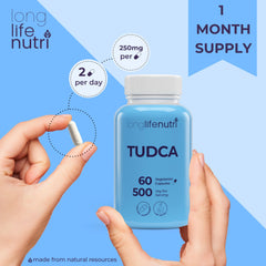 LongLifeNutri TUDCA packaging — 60 vegetarian capsules for a monthly supply