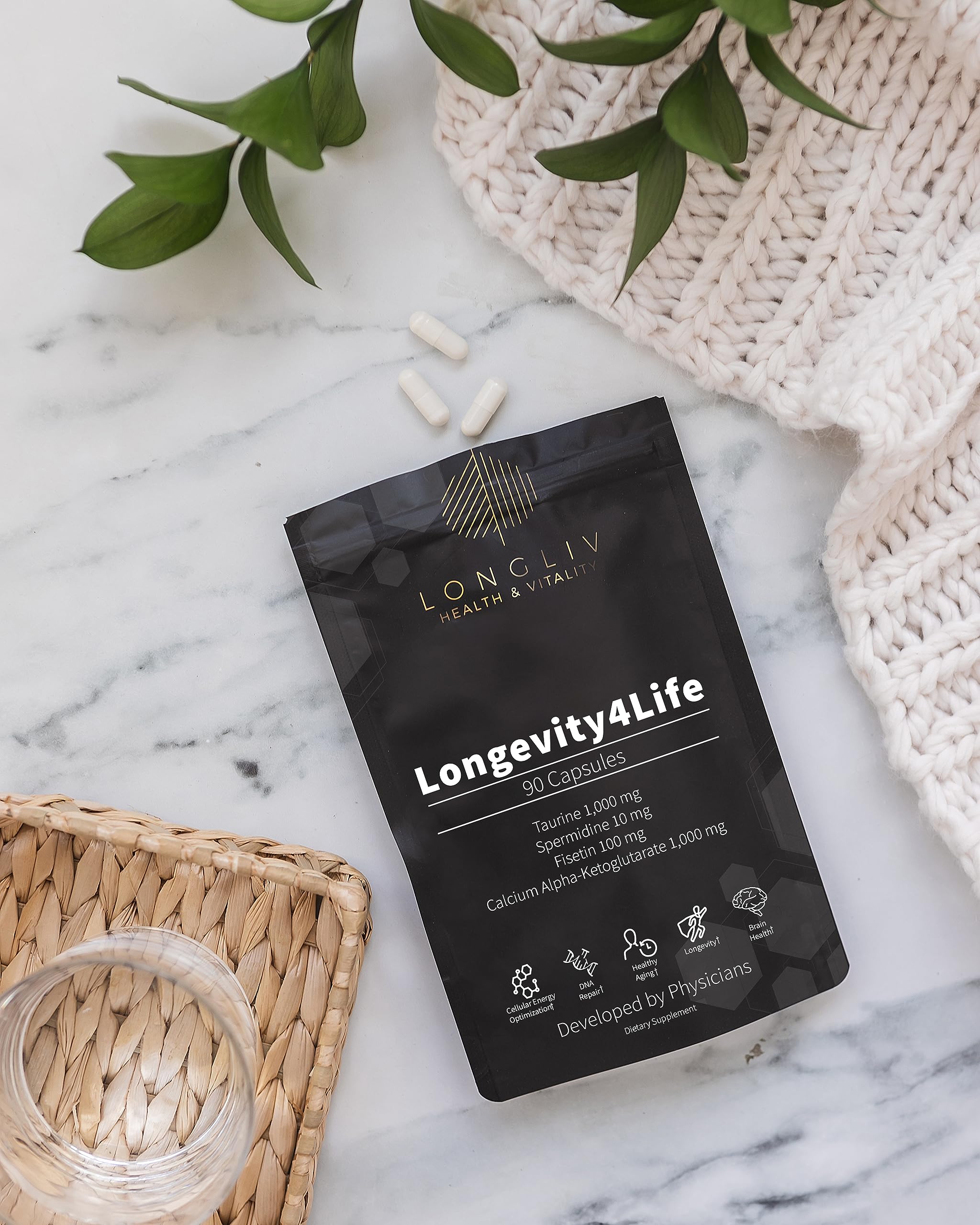 Longevity4Life nutrition facts panel emphasizing antioxidant ingredients.