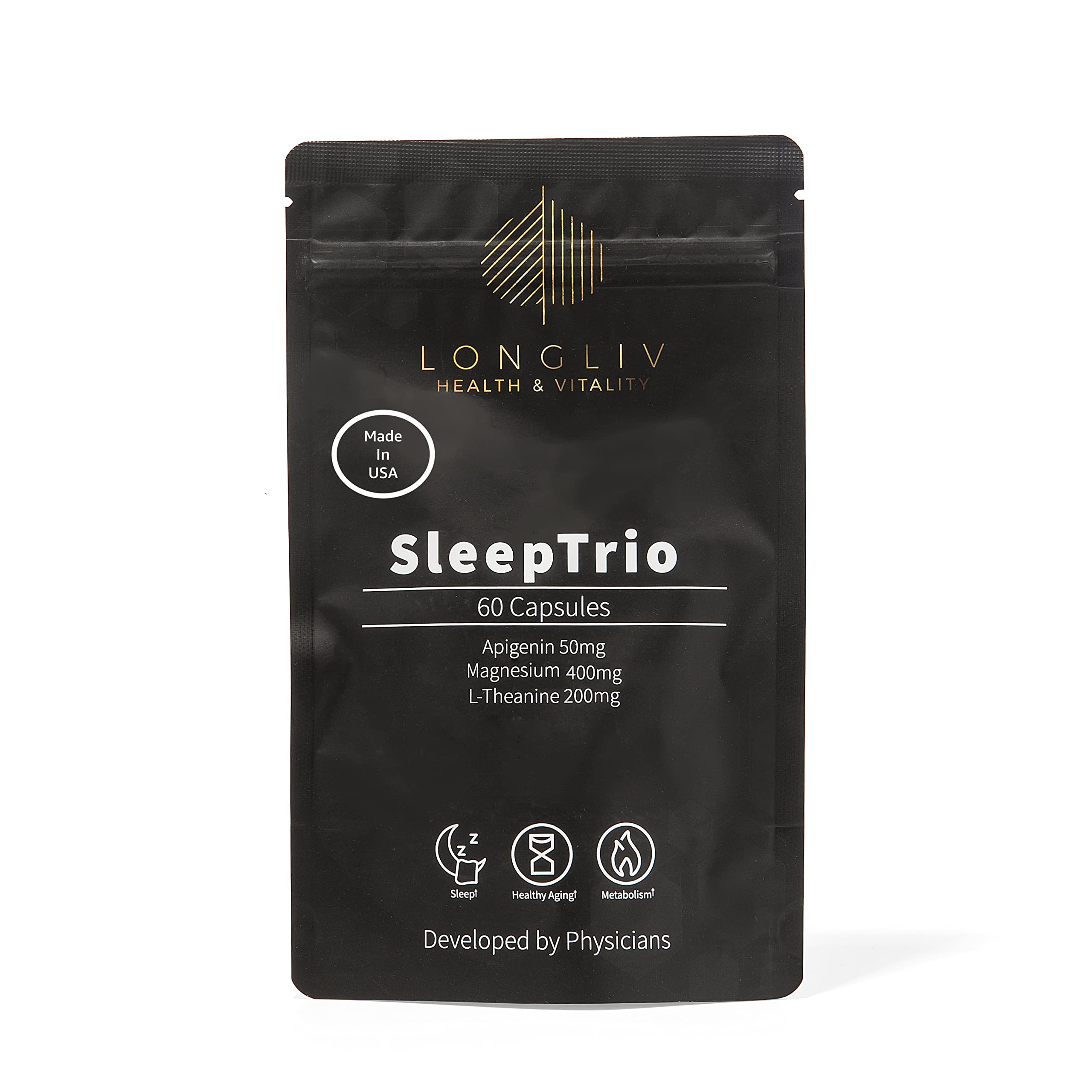 LongLiv Sleep Trio bottle pour shows premium sleep blend for calm evenings.