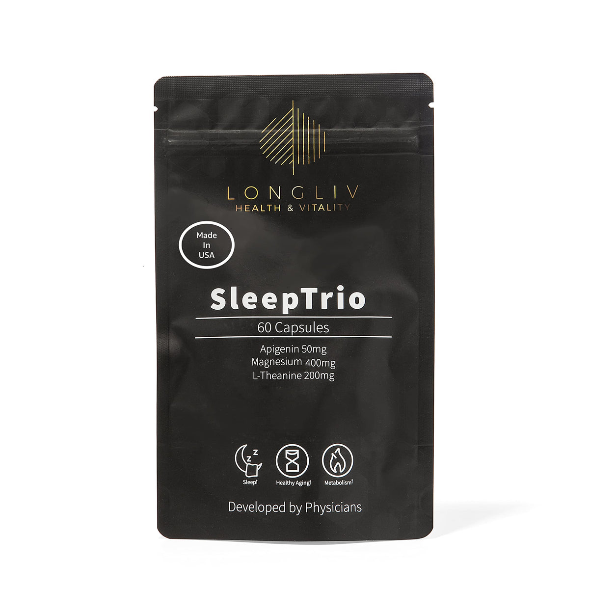 LongLiv Sleep Trio bottle pour shows premium sleep blend for calm evenings.