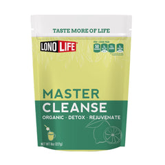 LonoLife Master Cleanse Lemonade bottle emphasizes gluten-free detox option for on-the-go routines.