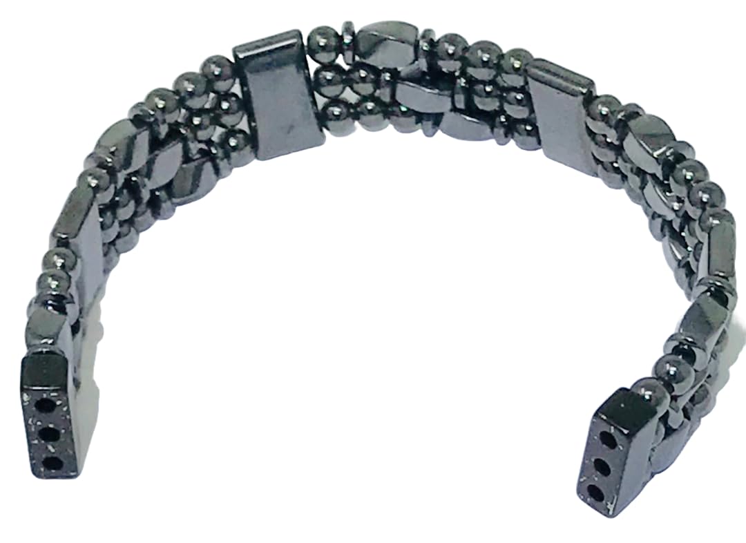 Look Sharp Magnetic Hematite Bracelet close-up shows rare earth clasp for strong magnetic hold