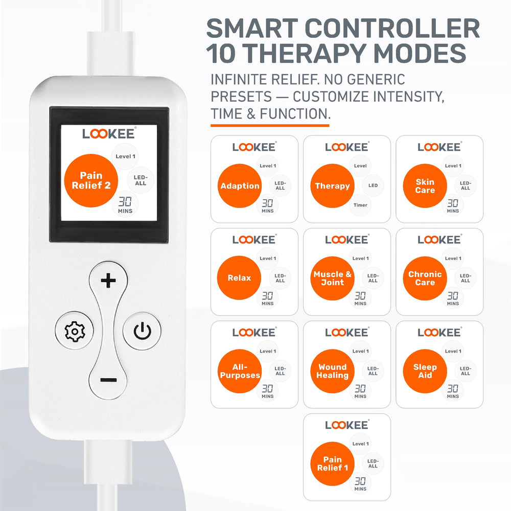 LOOKEE HealGlow Pro controller display enabling quick mode customization.
