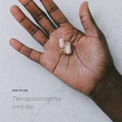 Close-up of L·OONI Balance Capsules for cramps and cravings support.