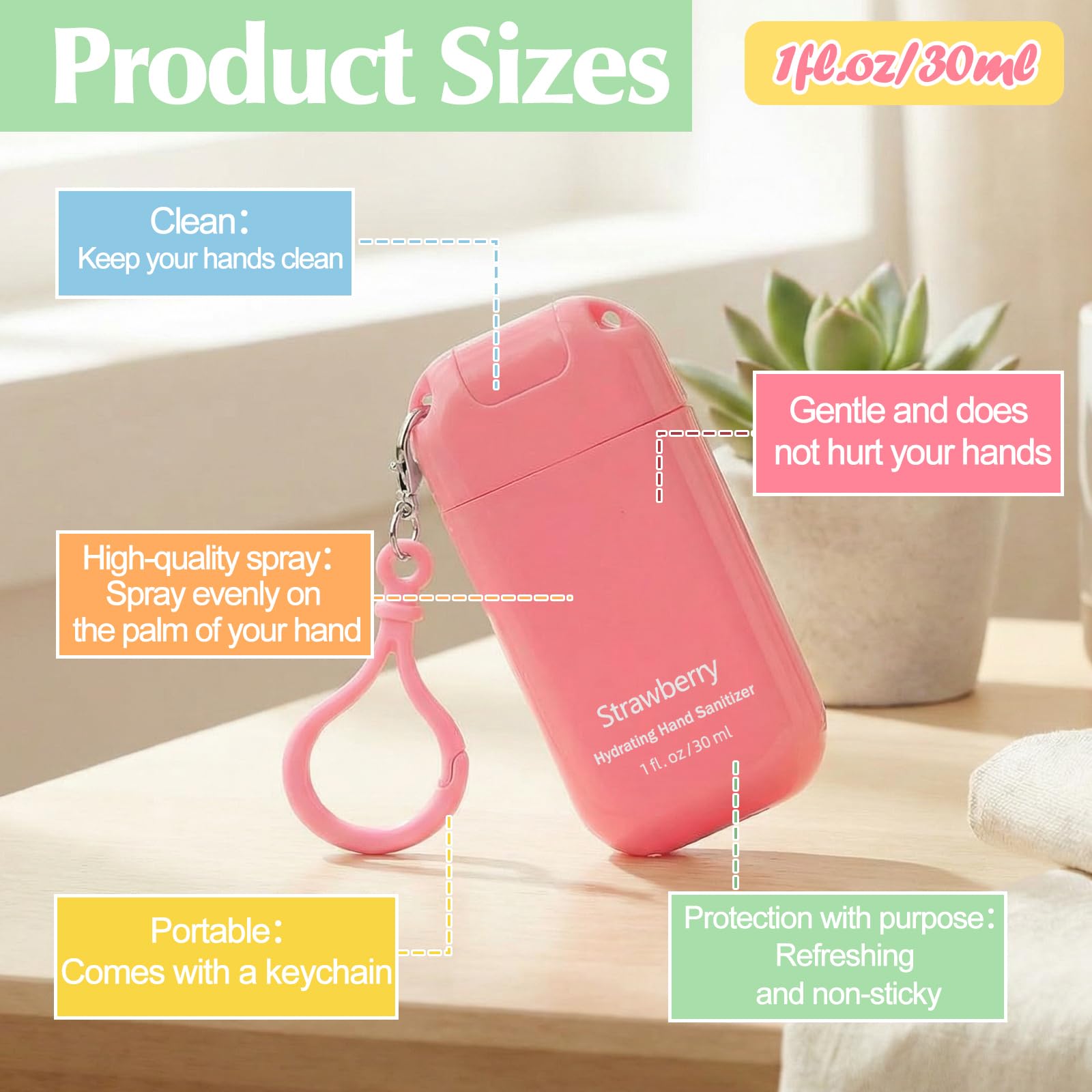 Loopeer hand sanitizer keychain attachment keeps sanitizer within reach on bags and strollers.