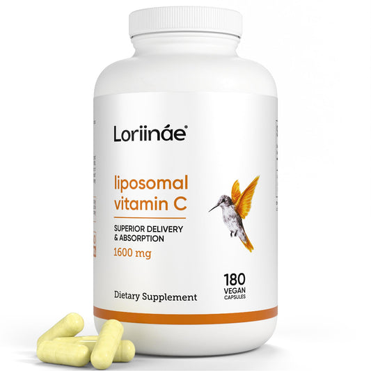 Loriináe liposomal vitamin C 1600mg bottle front showing daily immune support potential