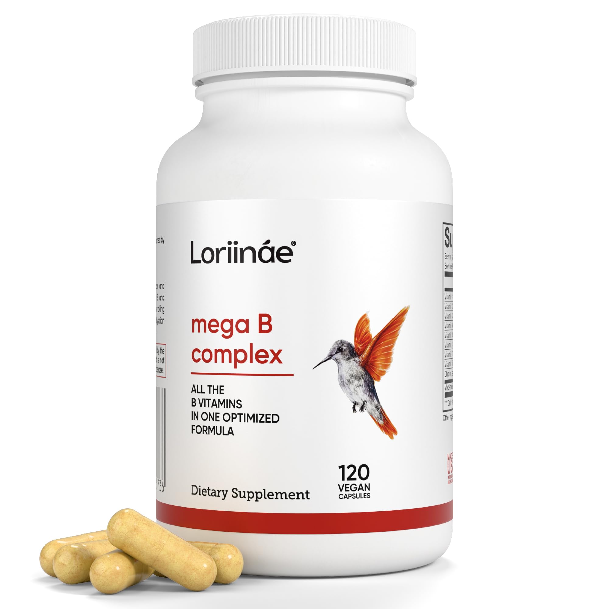 Loriináe Mega B Complex bottle front for daily energy support