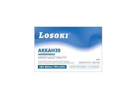 Losoki Akkah39 Akkermansia bottle ready for your daily capsule routine.