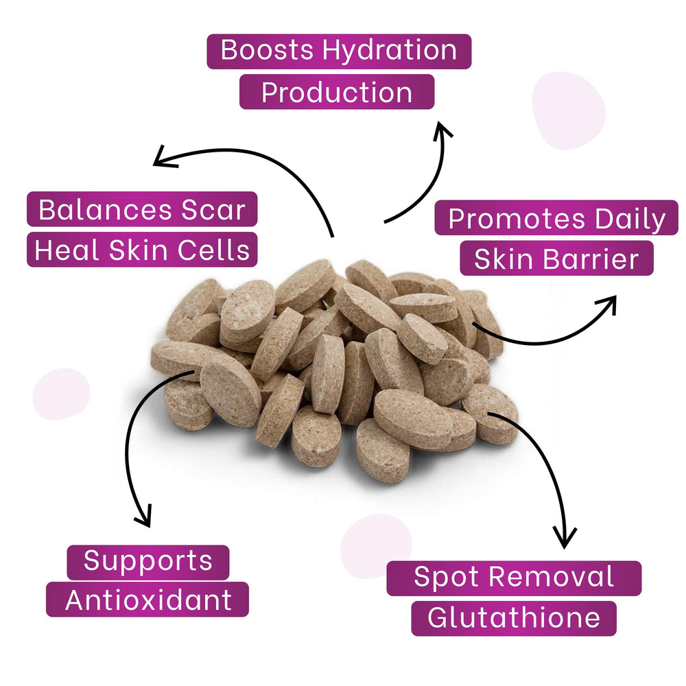 Losoki Skin Nourishing Supplement tablets in bottle close-up for convenient daily use.