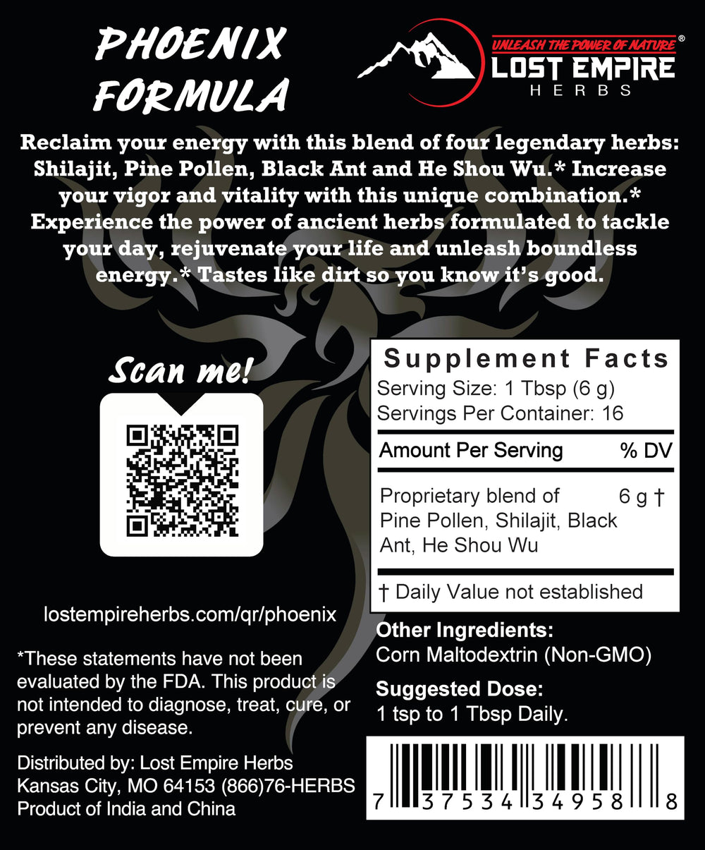 Phoenix Rejuvenation Formula powder being scooped for daily energy and routine use.
