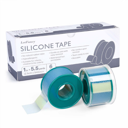LotFancy medical soft silicone tape six-roll pack ready for dressings and wounds.