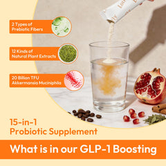 LOTFLY GLP-1 powder bag shows 20B TFU Akkermansia probiotic