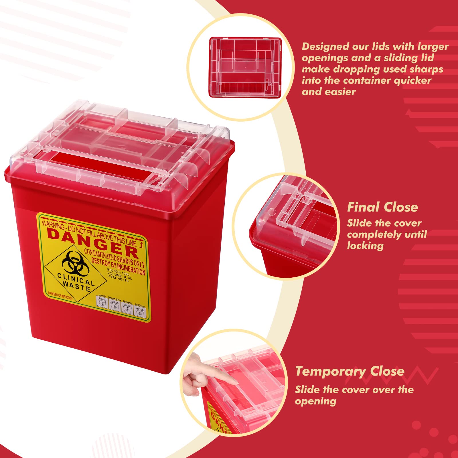 Lothee sharps container with lockable cover to prevent exposure