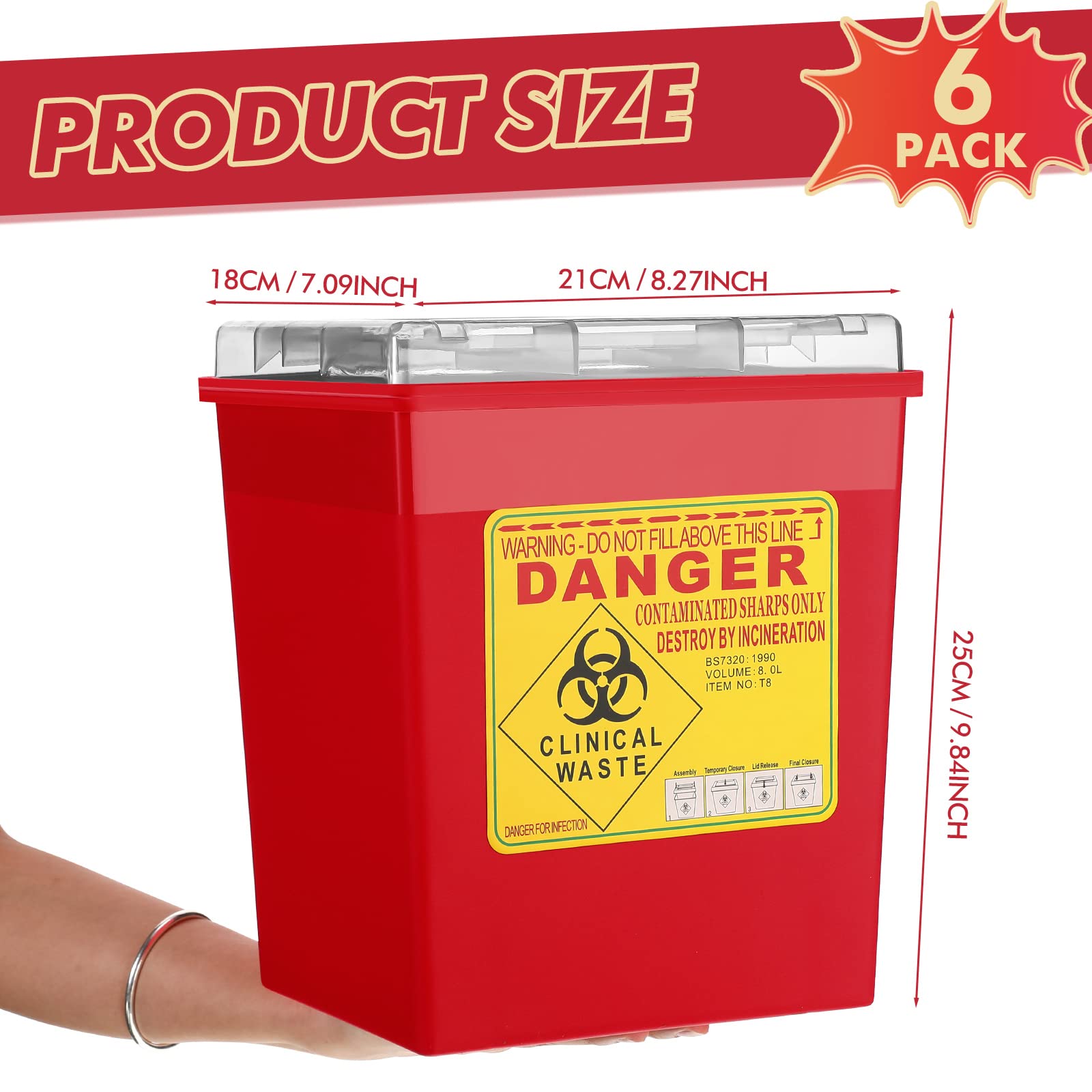 Lothee red-durable sharps container with puncture-resistant polypropylene
