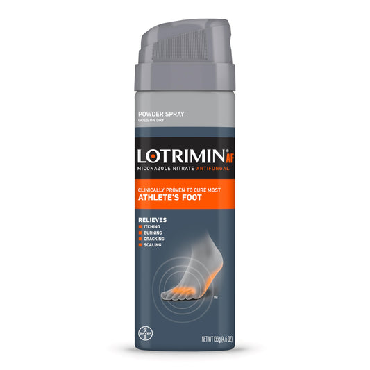 Lotrimin AF powder spray bottle ready for quick symptom relief.