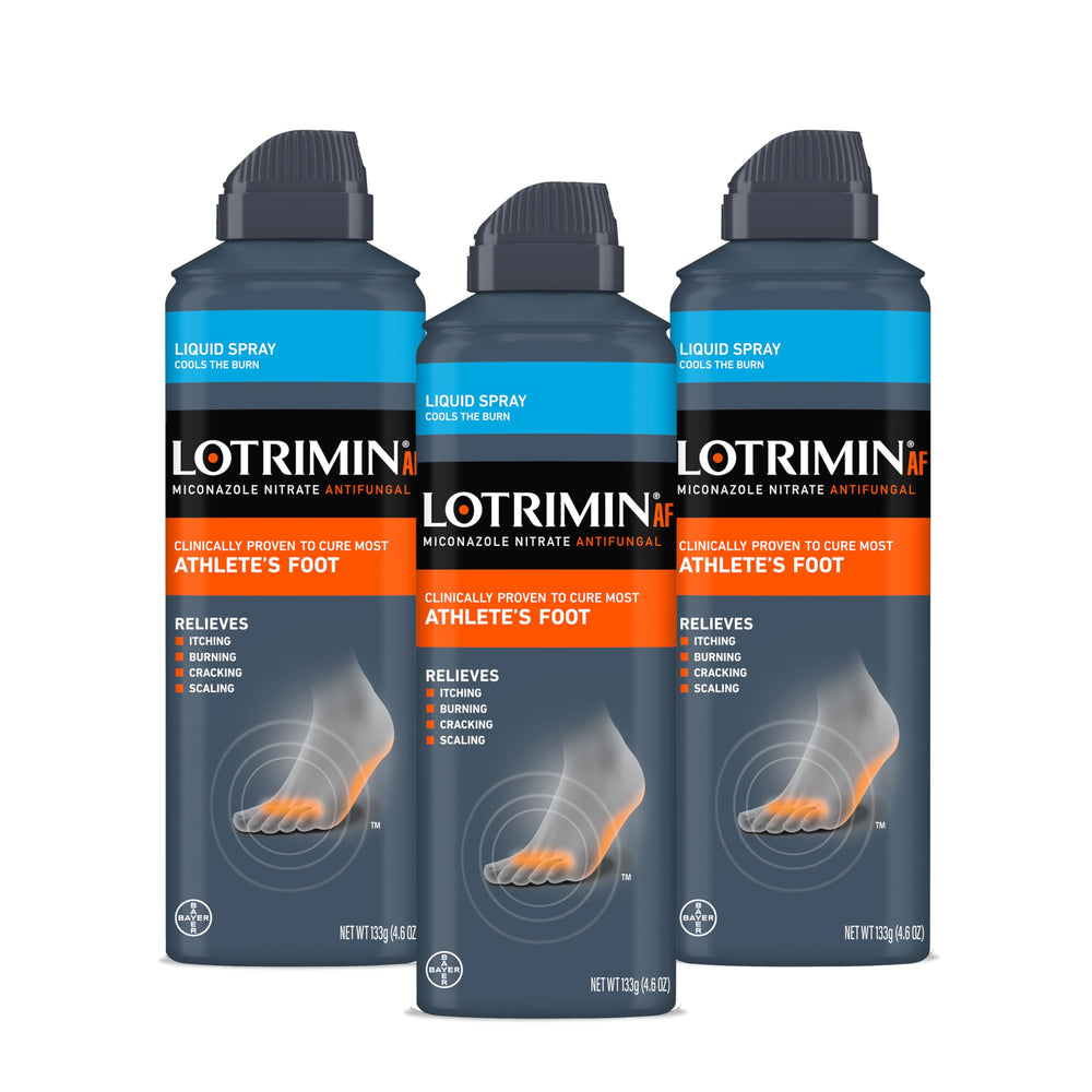 Lotrimin AF spray bottle shown for easy, broad foot application.