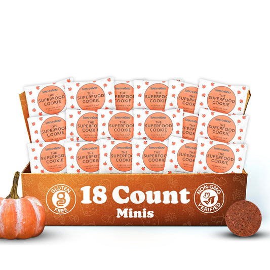 Love + Chew mini vegan cookies on pack front, convenient protein-packed snack.