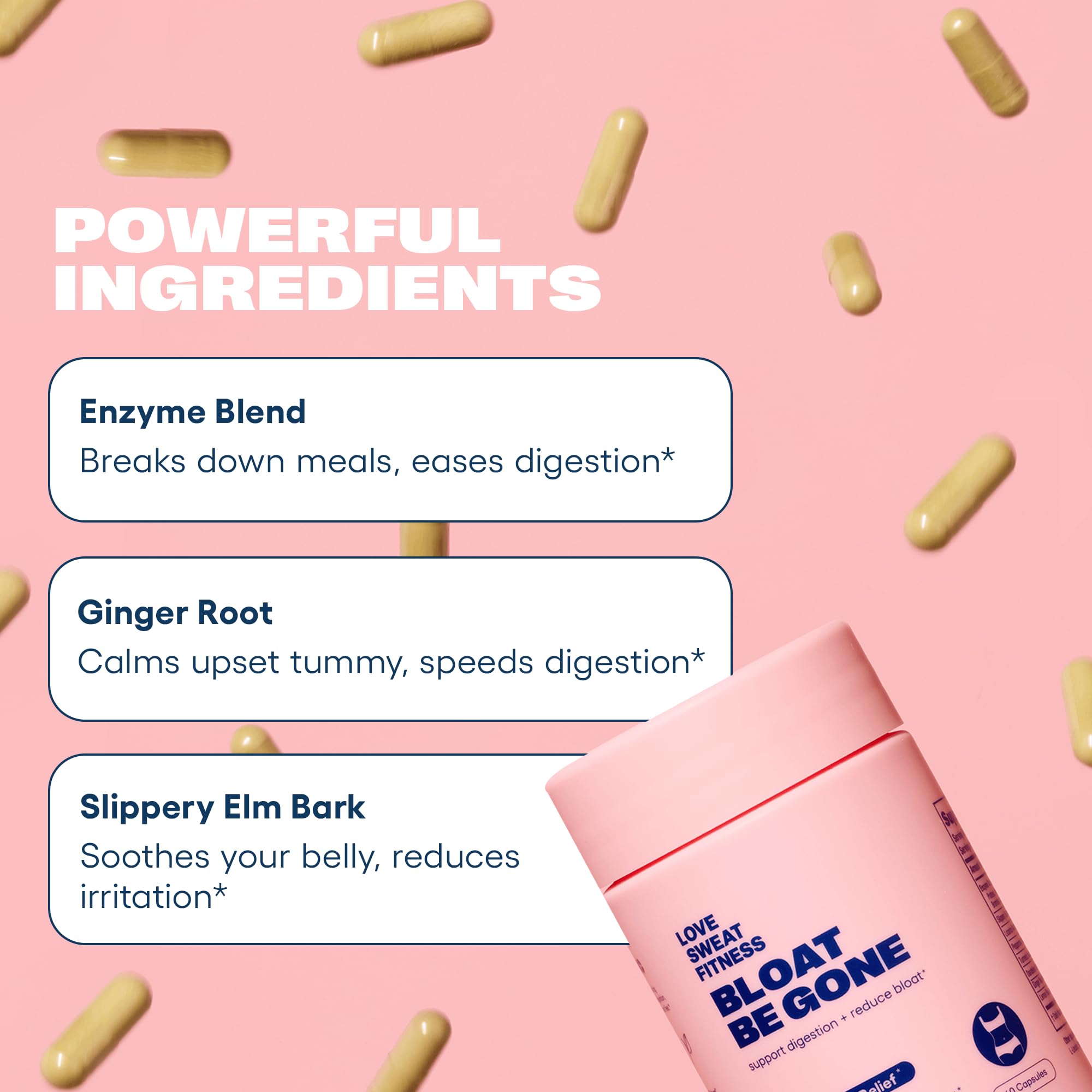 Front label reveals vegan, non-GMO formula for gut comfort.