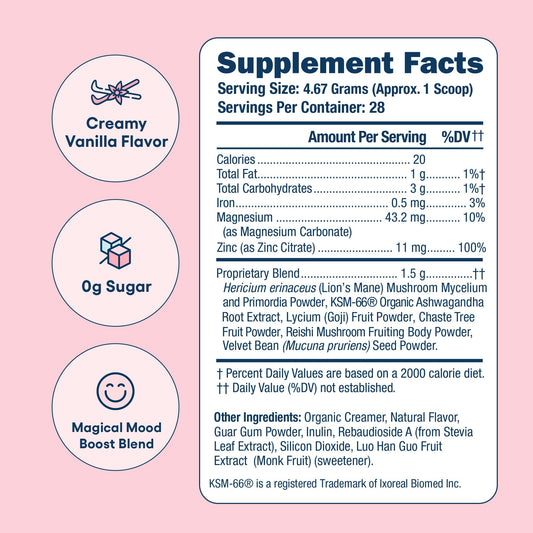 Love Sweat Fitness Mood Boost Powder coffee mixer highlights creamy vanilla in morning brew.