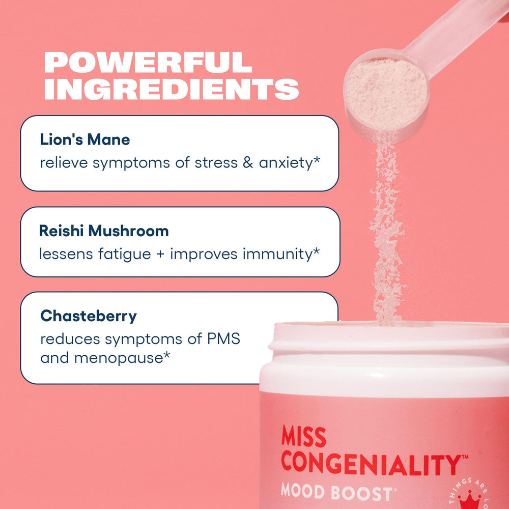 Love Sweat Fitness Mood Boost Powder vanilla pour for easy smoothie or coffee boost.