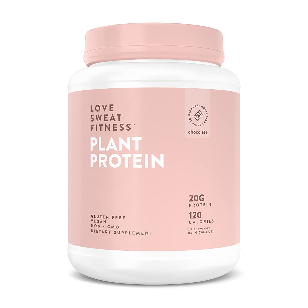 Love Sweat Fitness organic chocolate protein bottle ready for a plant-based shake