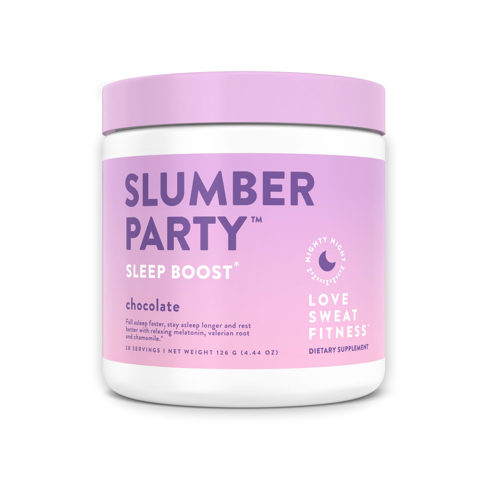 Love Sweat Fitness Sleep Boost Powder bottle promotes a calming nighttime routine