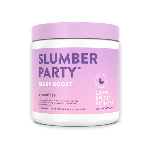 Love Sweat Fitness Sleep Boost Powder bottle promotes a calming nighttime routine