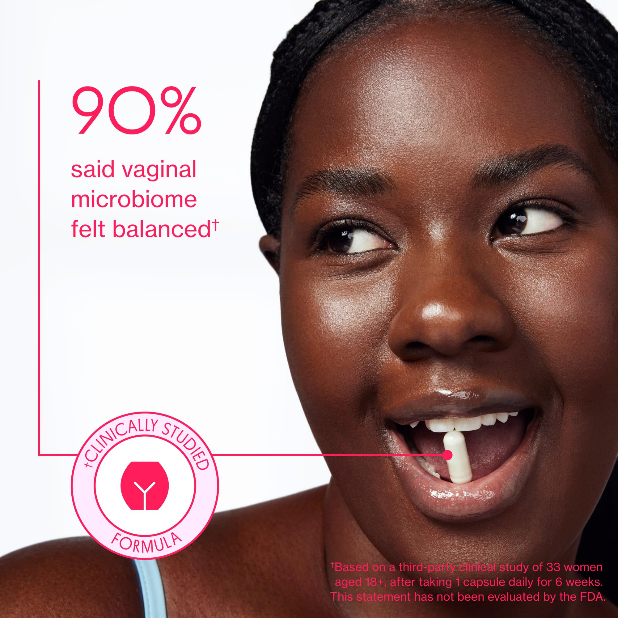 Love Wellness Good Girl Probiotics 3-areas benefits highlights reproductive health, gut balance, and immune support.