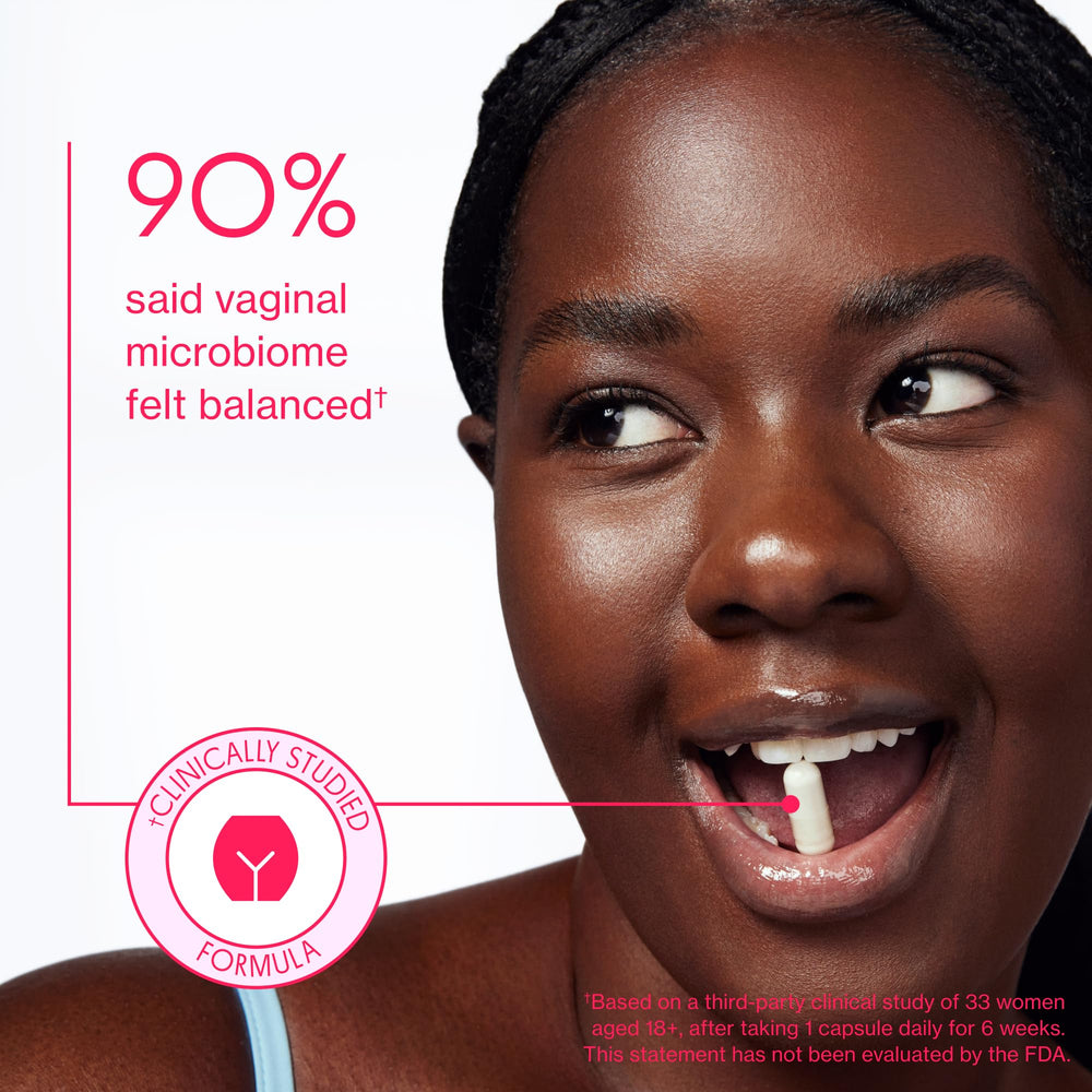 Love Wellness Good Girl Probiotics 3-areas benefits highlights reproductive health, gut balance, and immune support.