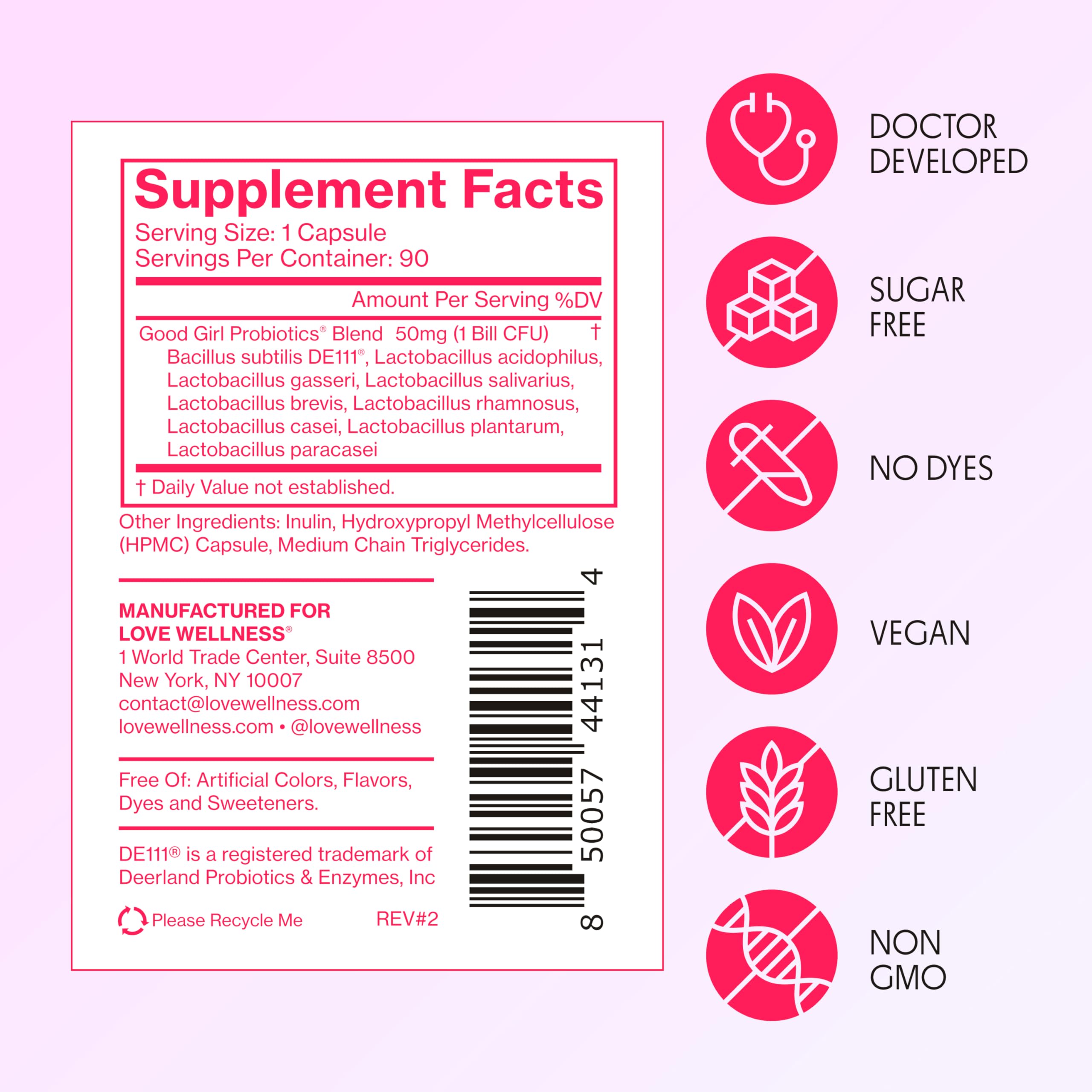 Love Wellness Good Girl Probiotics daily-dose cup and capsule imagery for everyday use.