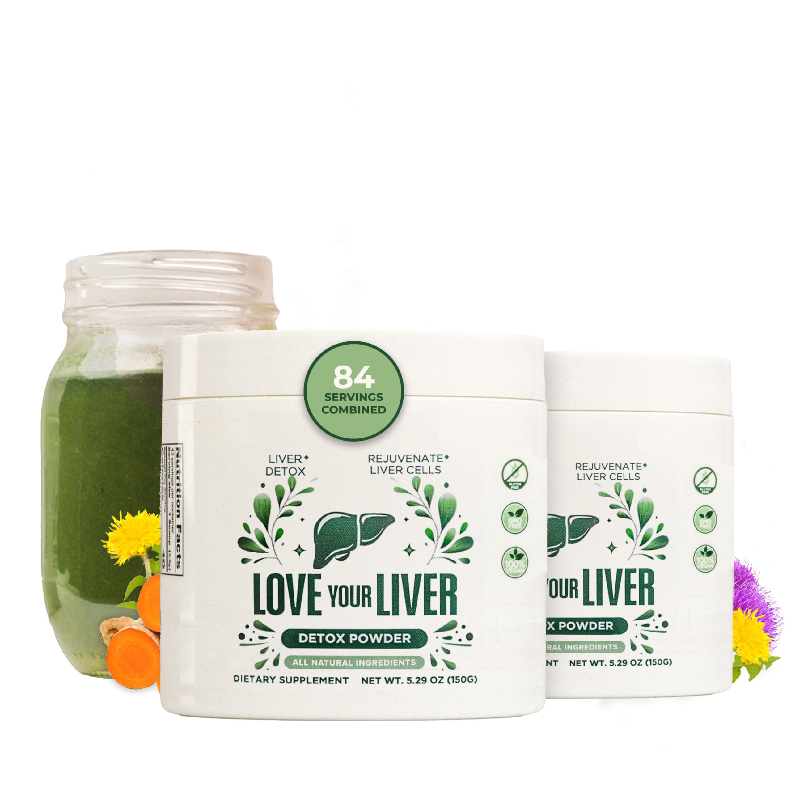 Love Your Liver detox cleanse powder bottle pouring for daily liver support.