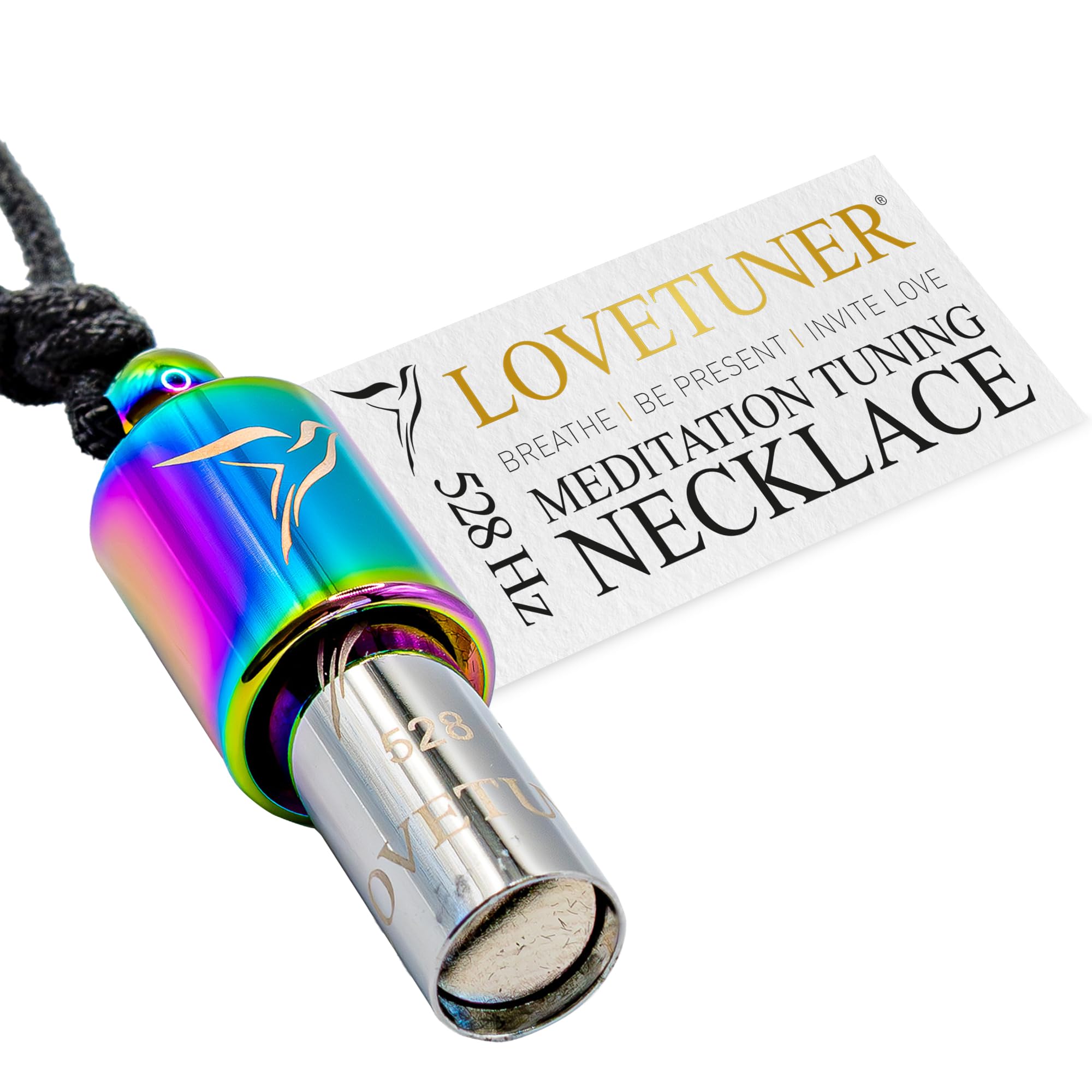 Lovetuner 528Hz breathing necklace close-up for mindful breathing and focus.