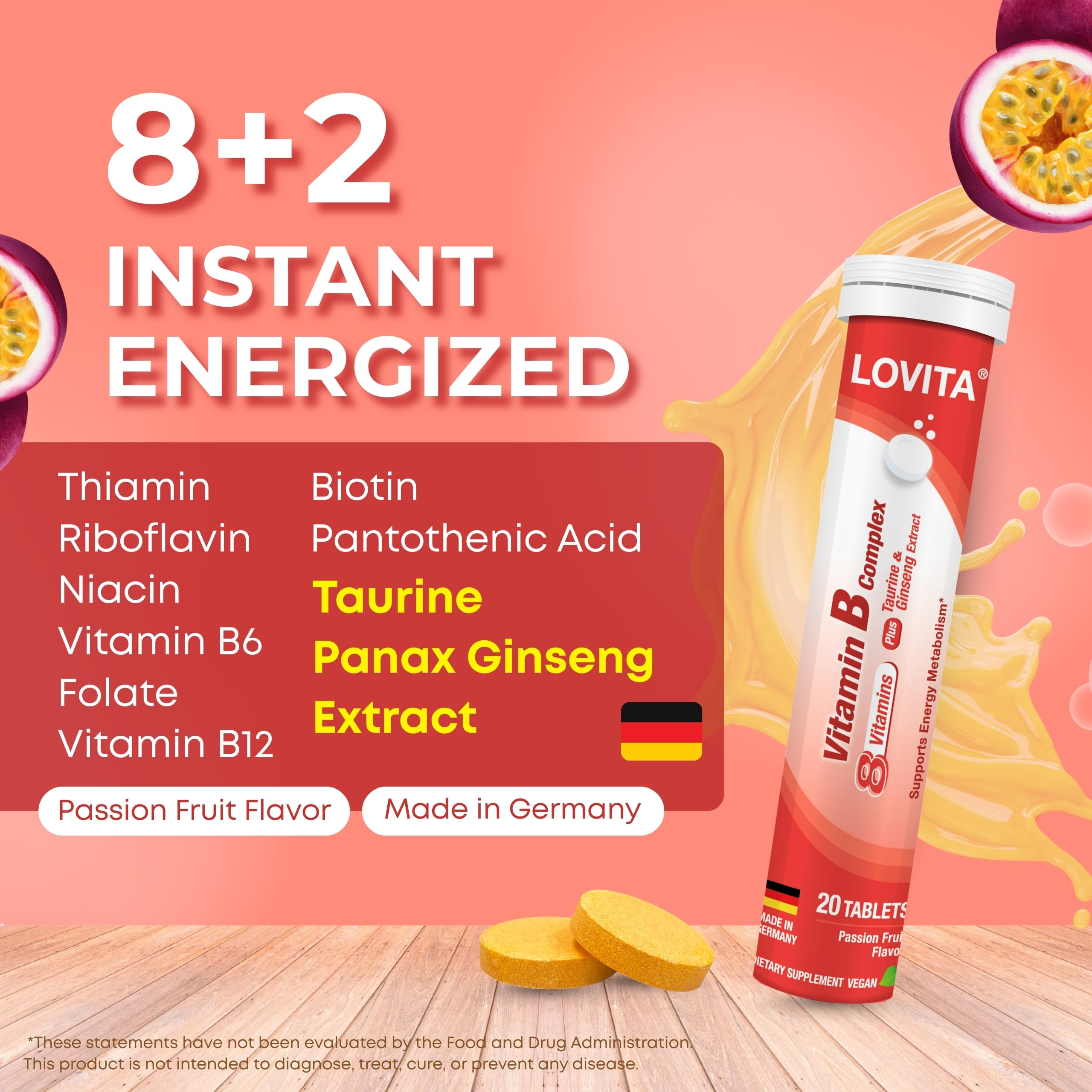 LOVITA B Complex tablets poured into a glass for easy daily use
