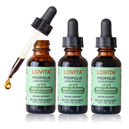 LOVITA Bee Propolis Liquid Extract bottle pour for easy daily dosing