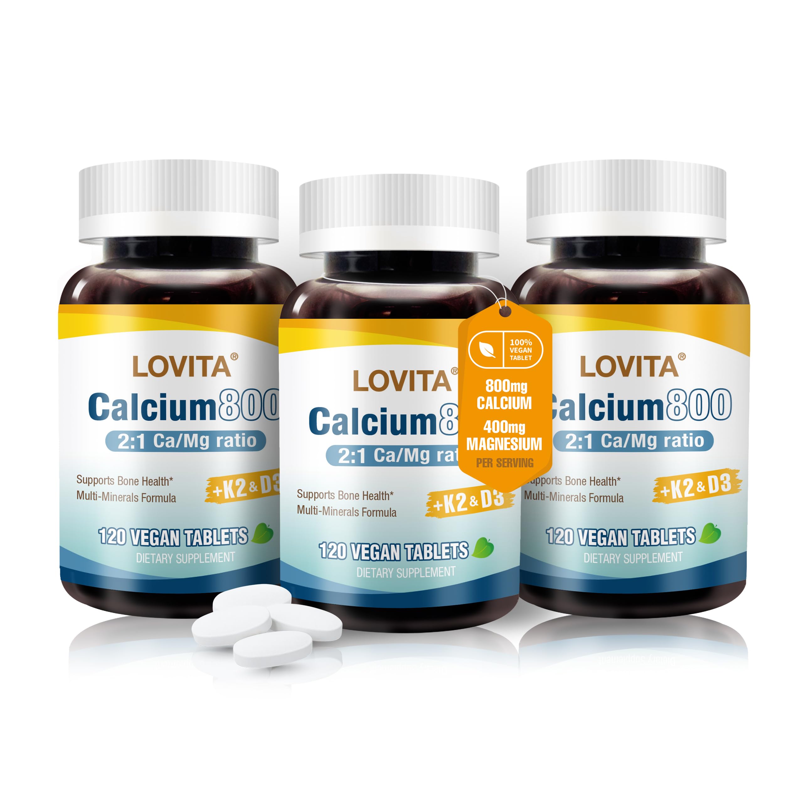 LOVITA Calcium Citrate 800 mg bottle showing bone-support formula for adults
