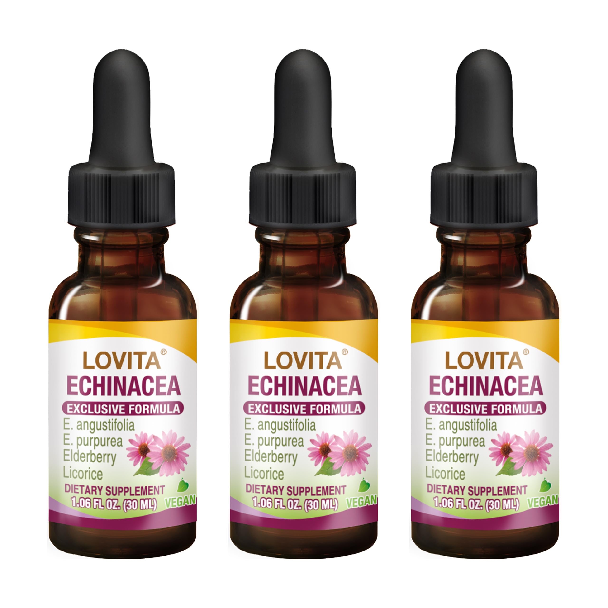 Lovita Echinacea Extract Liquid bottle with dropper for easy immune-support dosing.