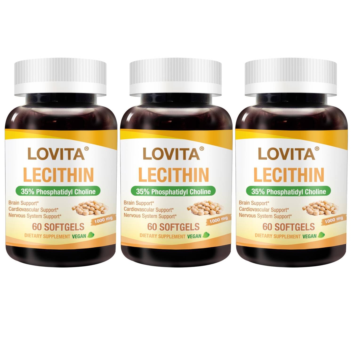 Lovita Lecithin 1000mg softgel close-up showing high potency for daily wellness