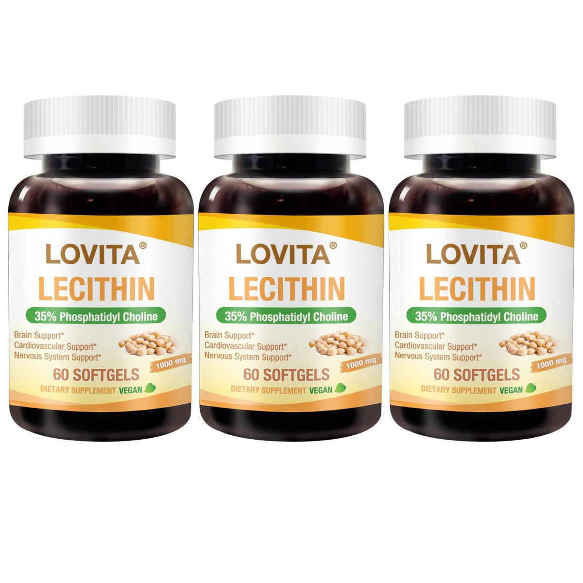 Lovita Lecithin 1000mg softgel close-up showing high potency for daily wellness