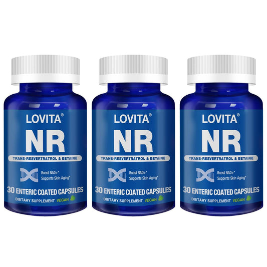 Lovita NR 350 mg bottle showcasing potent NAD+ support in a premium supplement.