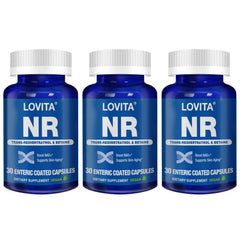 Lovita NR 350 mg bottle showcasing potent NAD+ support in a premium supplement.
