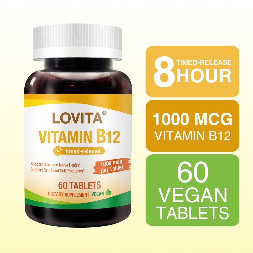 LOVITA pack of 3 timed-release B12 tablets with vegan formula
