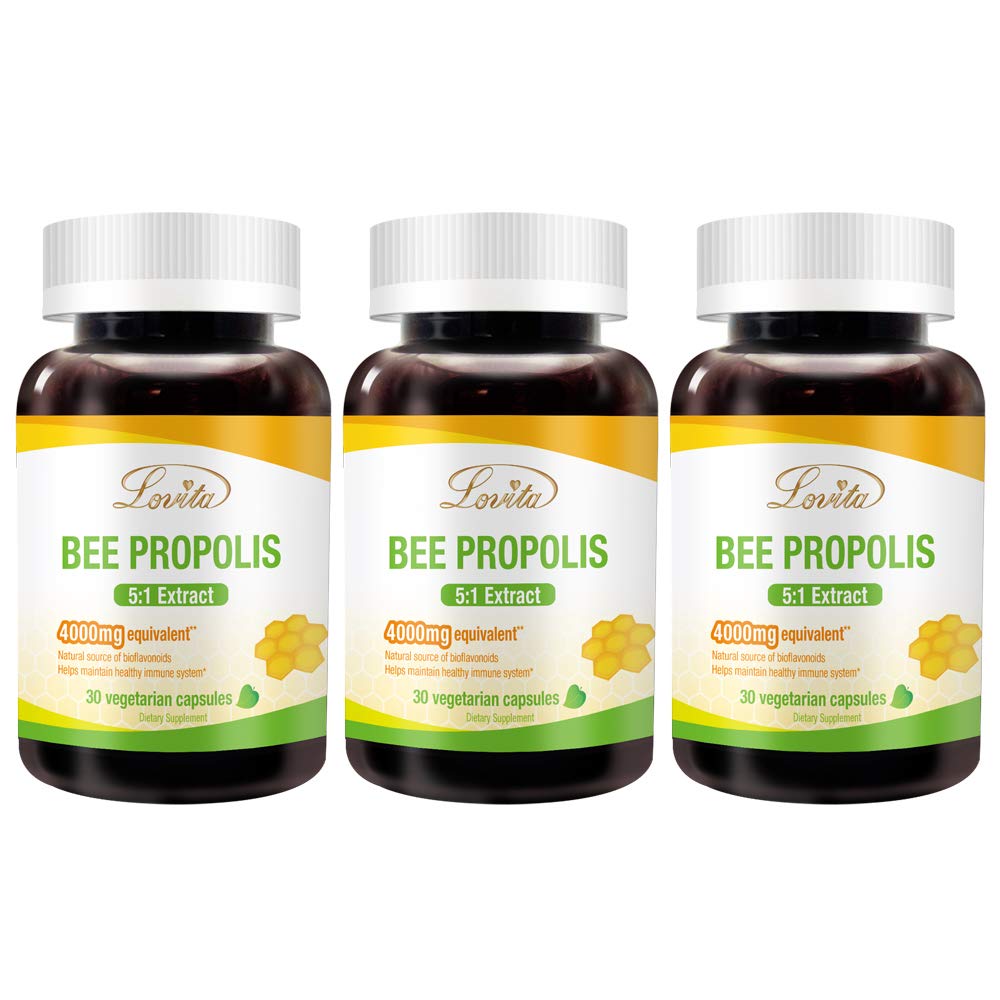Lovita Propolis capsules bottle showing 800mg 5:1 extract for daily use