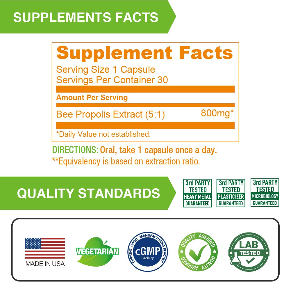 Lovita Propolis capsules allergen-free label emphasizing gluten, dairy, and soy free