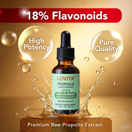 LOVITA Propolis Liquid Extract 18% bioflavonoids label for consistent potency