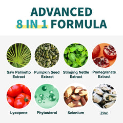 LOVITA capsules close-up highlighting 500 mg saw palmetto per serving.